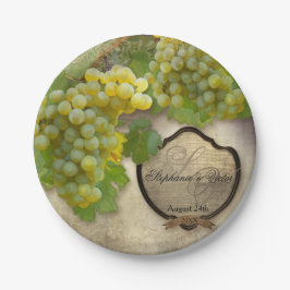 Plato De Papel Chardonnay Grapes Vineyard Rótulo Vintage Wedding