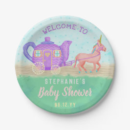 Plato De Papel Chariot de Baby Shower, Fiesta de té de Unicorn