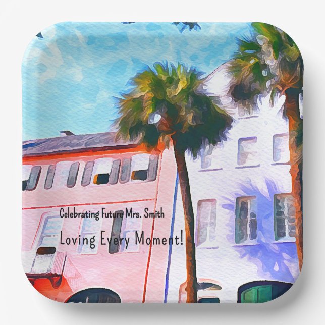 Plato De Papel Charleston Bachelorette Party Plate (Anverso)