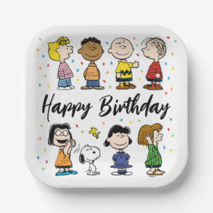Plato De Papel Charlie Brown y el cumpleaños de Gang Confetti