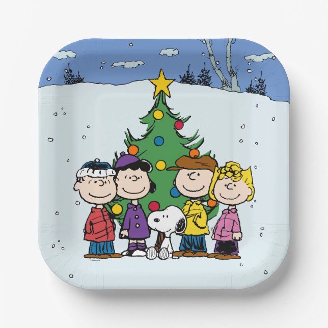 Plato De Papel Charlie Brown y Navidades de amigos (Anverso)
