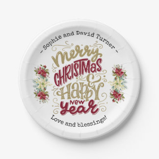Plato De Papel Charm Merry Christmas Happy New Year Typography