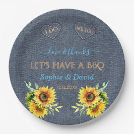 Plato De Papel Charm Sunflowers Old Denim Blue Western I DO BBQ