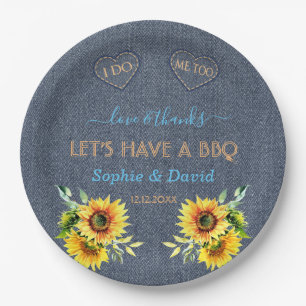 Plato De Papel Charm Sunflowers Old Denim Blue Western I DO BBQ