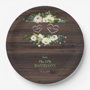 Plato De Papel Charm White Floral Frame Barn I DO BBQ