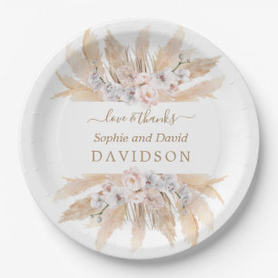 Plato De Papel Charm White Roses Pampas Grass Boda