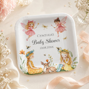 Plato De Papel Charming Fairies Bosque Animales Baby Shower