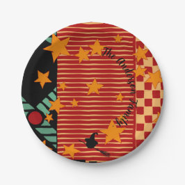Plato De Papel Charming Ochre Vintage Flying Witch HalloweenParty