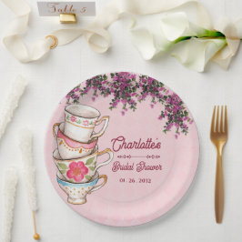 Plato De Papel Charming Pink Teacup Floral Bridal Shower Party
