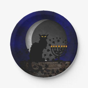 Plato De Papel Chat Noir Chanukah con Menorah