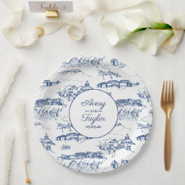 Plato De Papel Chattanooga Toile Azul Marino y Blanco para Desped