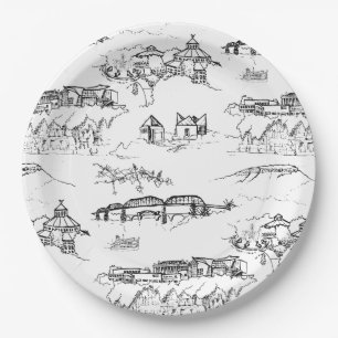 Plato De Papel Chattanooga Toile blanco y negro