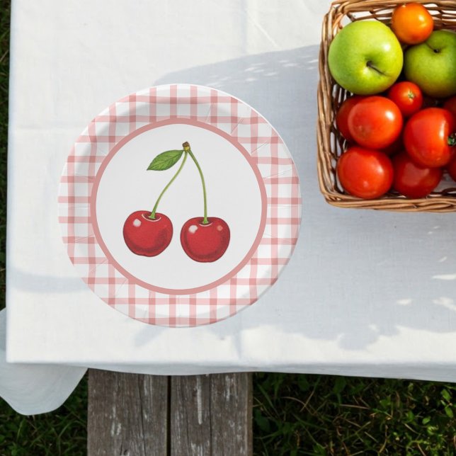 Plato De Papel Checked Paper Plates with Cherries for Parties (Subido por el creador)