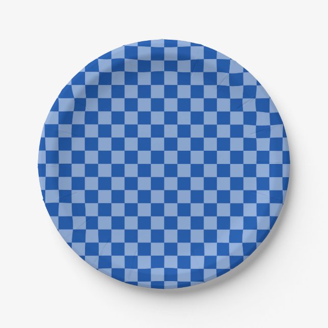 Plato De Papel Checkerboard azul cobalto (Anverso)
