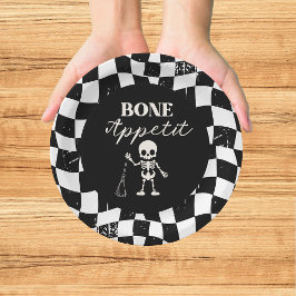 Plato De Papel Checkerboard Retro Malo Hasta Los Huesos Halloween