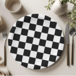 Plato De Papel Checkered Black and White Pattern Birthday Party