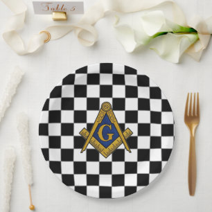 Plato De Papel Checkers Masonic Freemasons Square y Compass