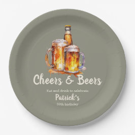 Plato De Papel Cheers and Beers Glass Bottle 50th Birthday