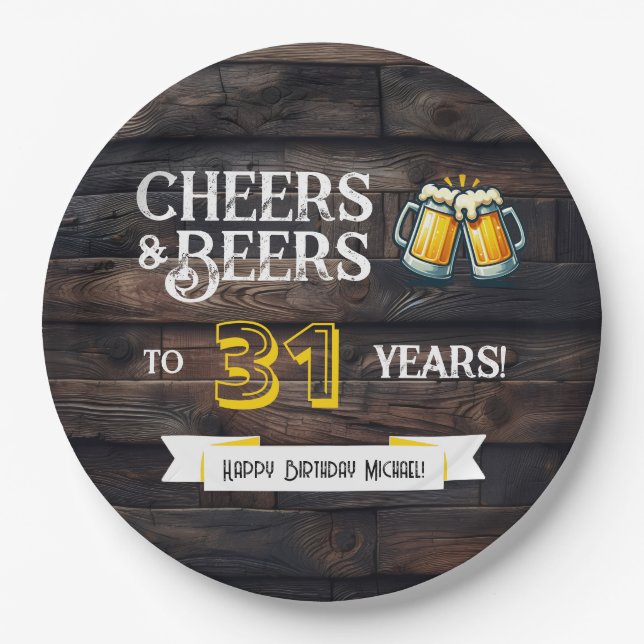 Plato De Papel Cheers and Beers to 31 Years Rustic Birthday (Anverso)