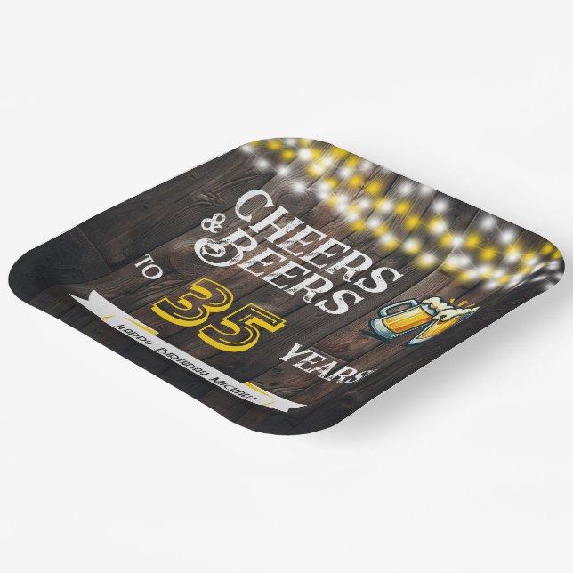 Plato De Papel Cheers and Beers to 35 Years Rustic Birthday (Angular)