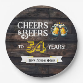 Plato De Papel Cheers and Beers to 54 Years Rustic Birthday