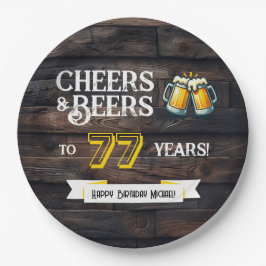 Plato De Papel Cheers and Beers to 77 Years Rustic Birthday
