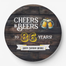 Plato De Papel Cheers and Beers to 86 Years Rustic Birthday