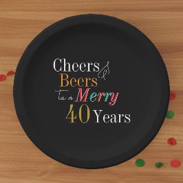 Plato De Papel Cheers Beers Merry 40th Christmas Birthday Party