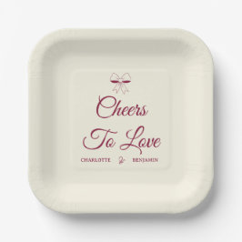 Plato De Papel Cheers To Love Burgundy Script Ivory Bow Wedding