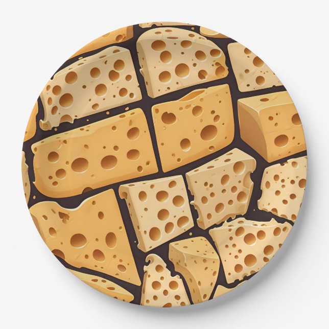 Plato De Papel Cheese Pieces With Natural Holes Cute Pattern  (Anverso)