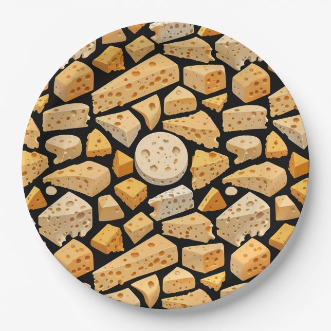 Plato De Papel Cheese Pieces With Natural Holes Cute Pattern  (Anverso)