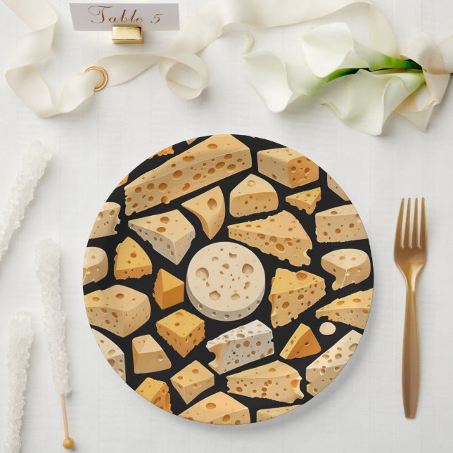 Plato De Papel Cheese Pieces With Natural Holes Cute Pattern  (Boda)