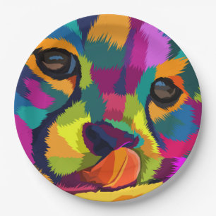 Plato De Papel Cheetah arcoiris