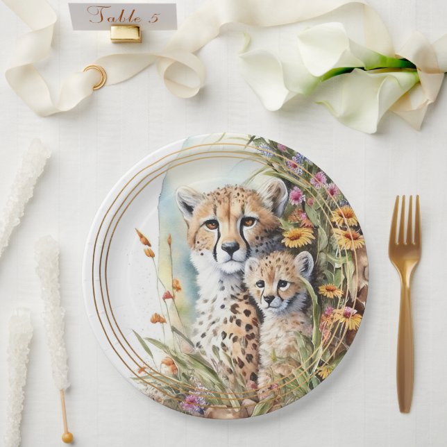 Plato De Papel Cheetah Baby y Mamá (Boda)
