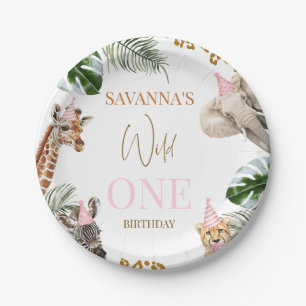 Plato De Papel Cheetah Pink Print Safari Wild One 1er Cumpleaños 