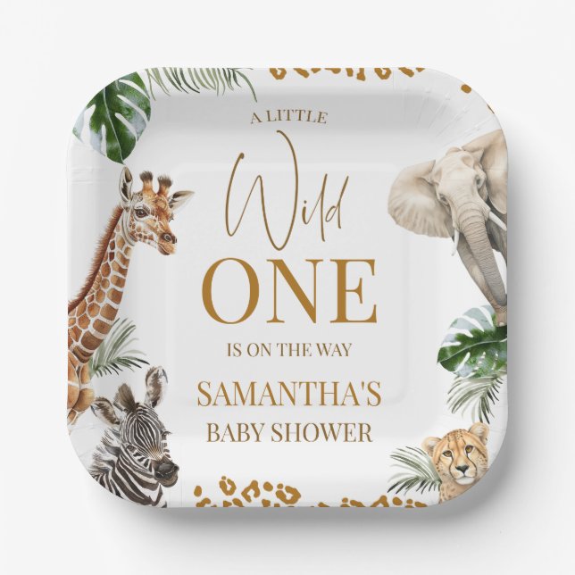 Plato De Papel Cheetah Safari Wild One Baby Shower  (Anverso)