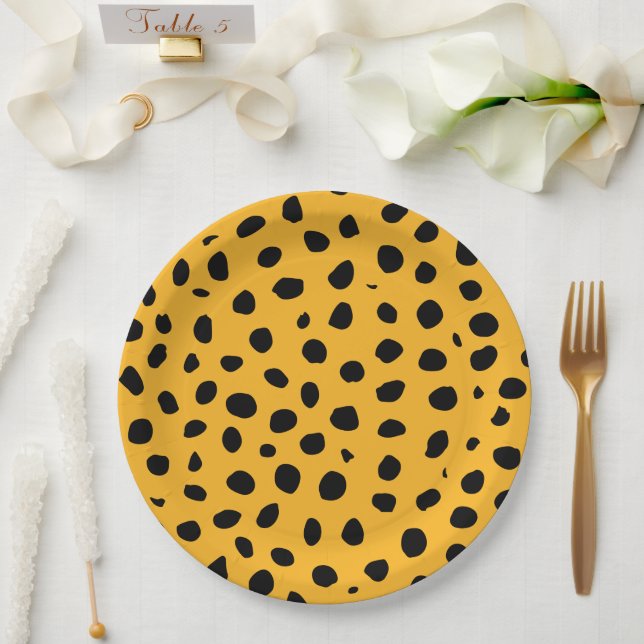 Plato De Papel Cheetah Spots Naranja Black (Boda)