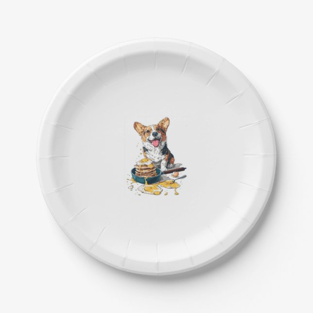 Plato De Papel Chef Corgi � Perro Divertido de Cocina (Anverso)