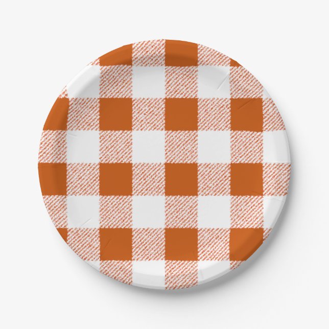 Plato De Papel Cheque de gingham de Brown (Anverso)