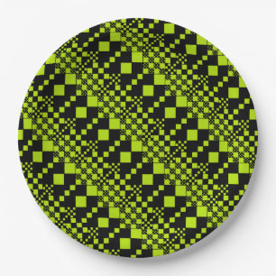 Plato De Papel Cheques, chequeos - Lime Green
