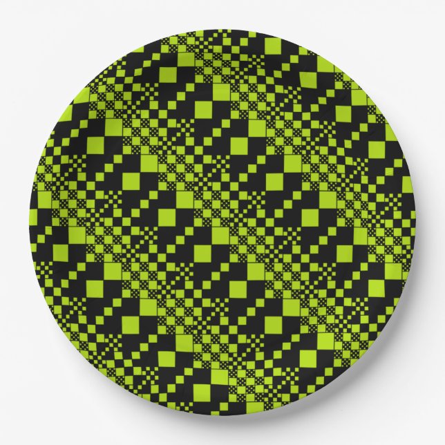 Plato De Papel Cheques, chequeos - Lime Green (Anverso)