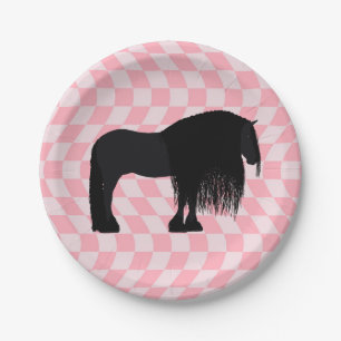 Plato De Papel Cheques rosados de Ilustracion frisón de caballo m