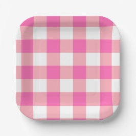 Plato De Papel Cheques rosados grandes de Gingham Plaid
