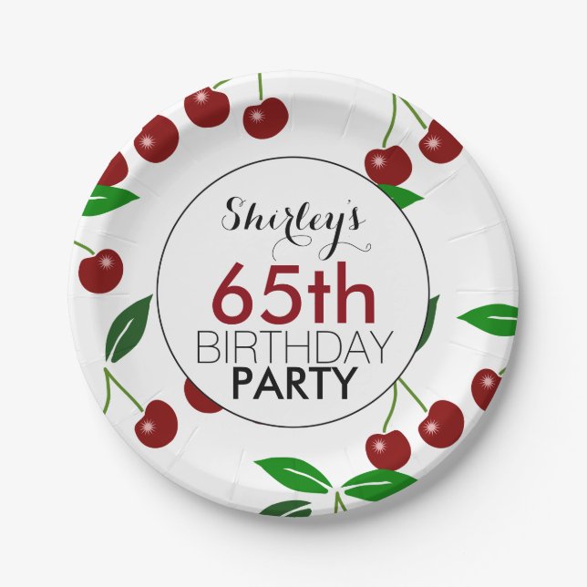 Plato De Papel Cherry 65th Birthday Party Paper Plates (Anverso)