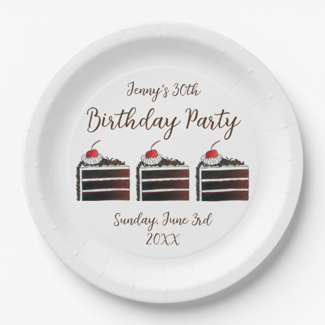 Plato De Papel Cherry Black Forest Cake Slice Fiesta de cumpleaño (Anverso)