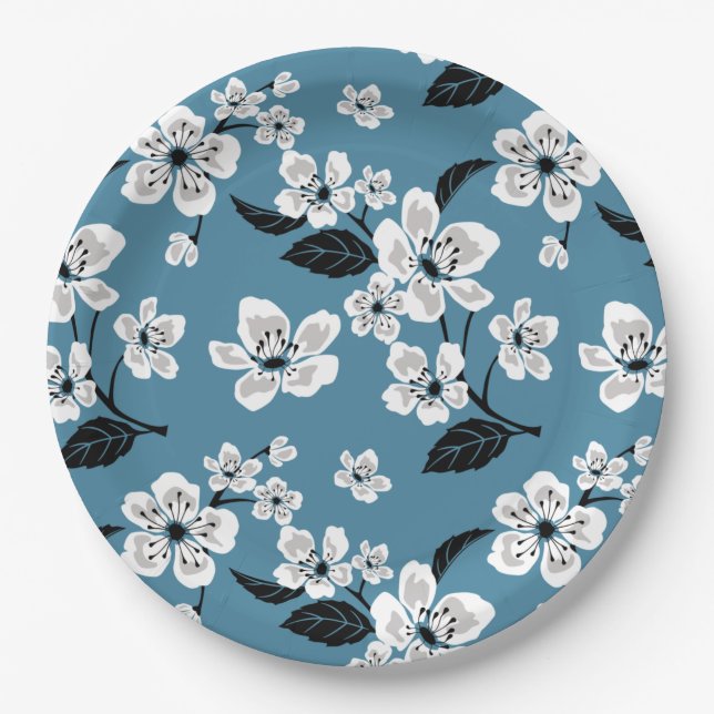 PLATO DE PAPEL CHERRY BLOSSOM - SAKURA (SMOKY BLUE) (Anverso)