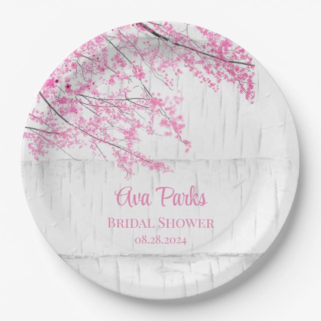 Plato De Papel Cherry Blossom Tree Bark Bridal Shower (Anverso)
