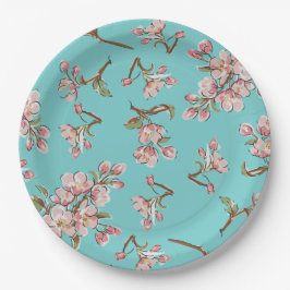Plato De Papel Cherry Blossom Verde azulada Retro Vintage Baby Sh