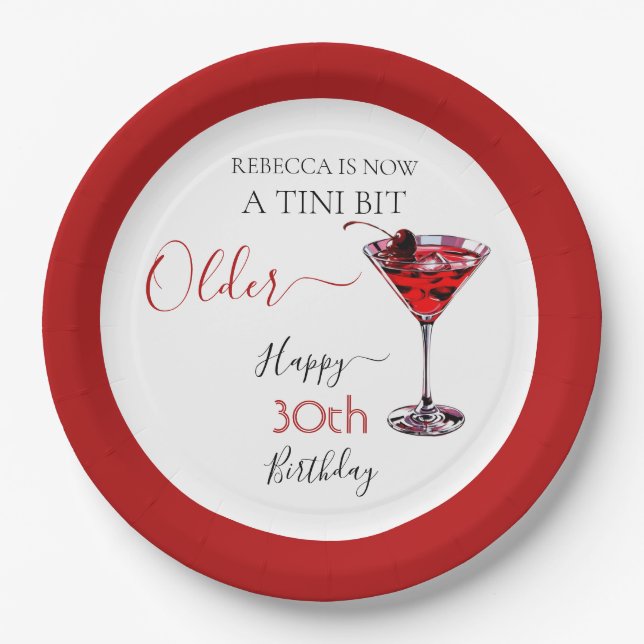 Plato De Papel Cherry cocktail A tini bit Older Birthday (Anverso)