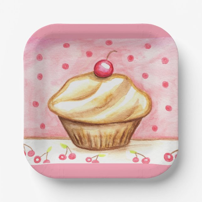 Plato De Papel Cherry Cupcake Paper Plates  (Anverso)